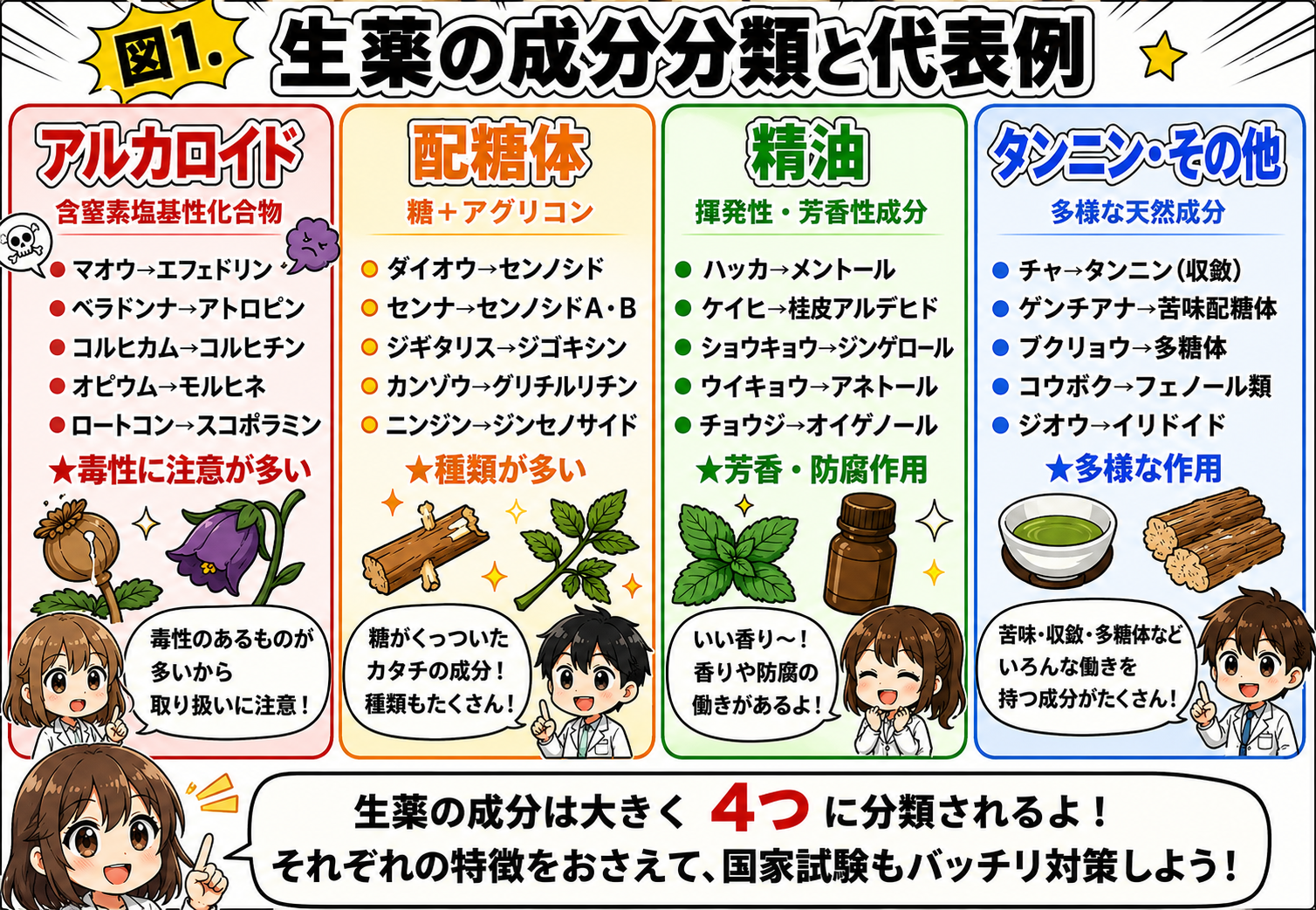 図1. 生薬の成分分類と代表例
