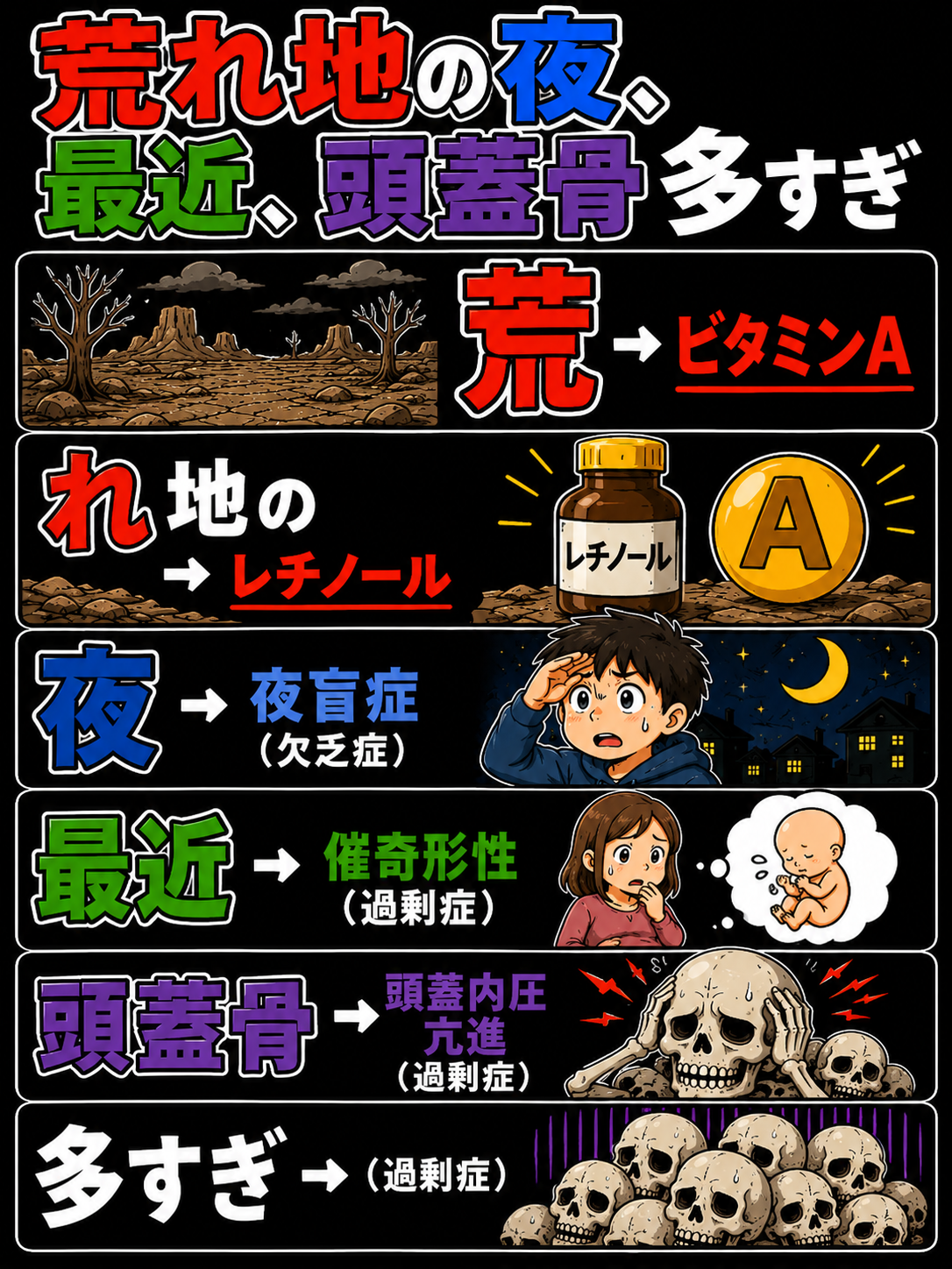 ビタミンAの欠乏症と過剰症 語呂合わせ